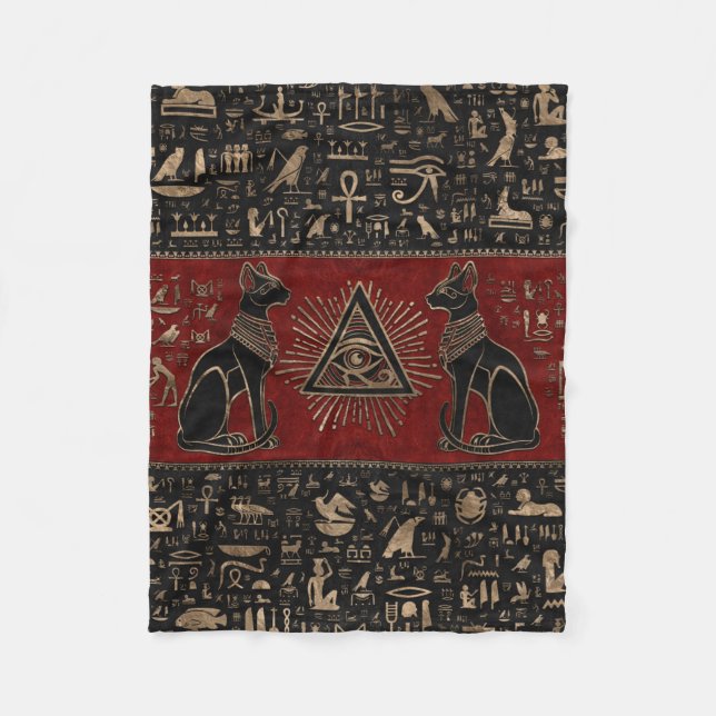 Egyptian Cats and Eye of Horus Fleece Blanket (Front)