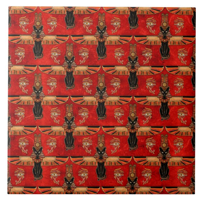 Egyptian Cats and Eye of Horus pattern Tile (Front)
