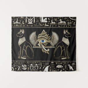 Egyptian Cats and Eye of Horus Tapestry