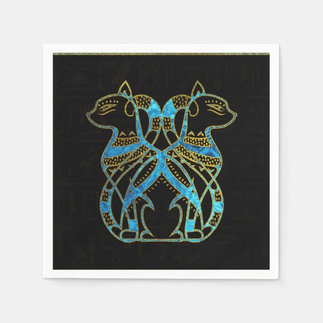 Egyptian Cats Gold and blue stained glass Napkin (Front)