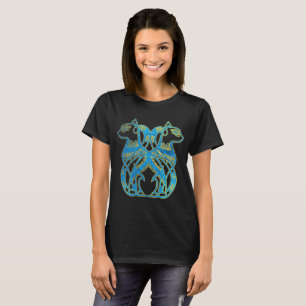 Egyptian Cats Gold and blue stained glass T-Shirt