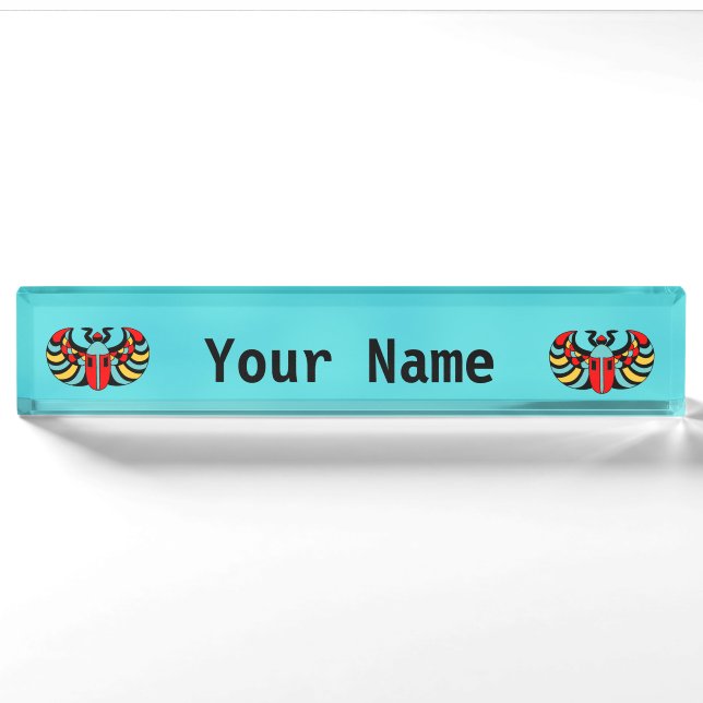 Egyptian Colourful Bold Vibrant Scarab Beetle Nameplate (Front)