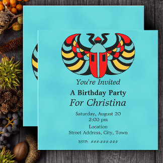 Egyptian Colourful Vibrant Scarab Beetle Birthday Invitation