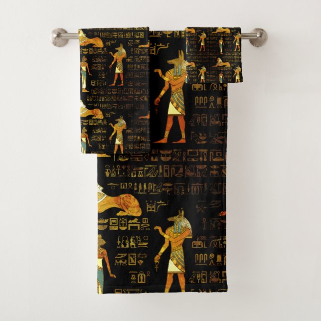 Egyptian Decorative hieroglyphics Pattern Bath Towel Set (Insitu)