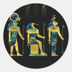 Egyptian Deities  on hieroglyphics gold and marble Classic Round Sticker