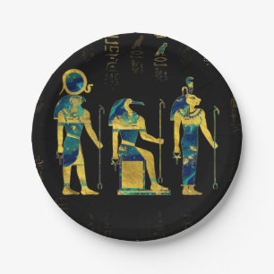 Egyptian Deities  on hieroglyphics gold and marble Paper Plate