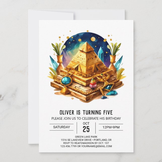 Egyptian Elegant Watercolor Pyramids Birthday Invitation (Front)