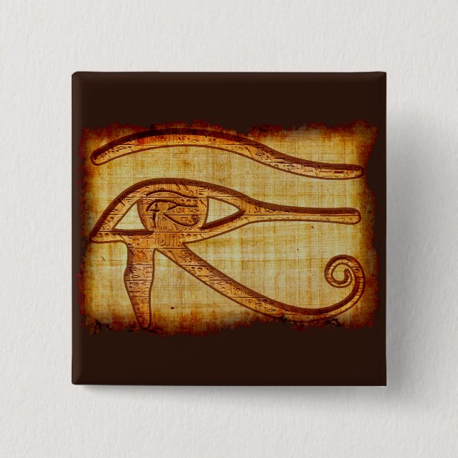 Egyptian Eye of Horus Ancient Papyrus-effect Art 2 Inch Square Button (Front)