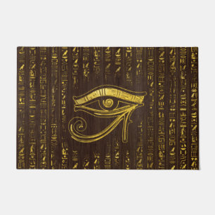 Egyptian Eye of Horus  and hieroglyphics on wood Doormat