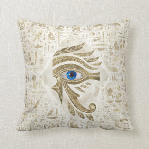 Egyptian Eye of Horus - Gold and pearl Throw Pillow
