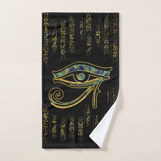 Egyptian Eye of Horus  on hieroglyphics and marble Bath Towel Set (Hand Towel)