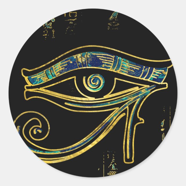 Egyptian Eye of Horus  on hieroglyphics and marble Classic Round Sticker (Front)