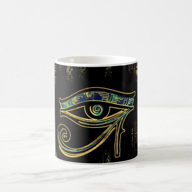 Egyptian Eye of Horus  on hieroglyphics and marble Coffee Mug (Center)