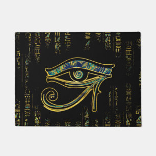 Egyptian Eye of Horus  on hieroglyphics and marble Doormat