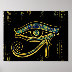 Egyptian Eye of Horus on hieroglyphics and marble Poster