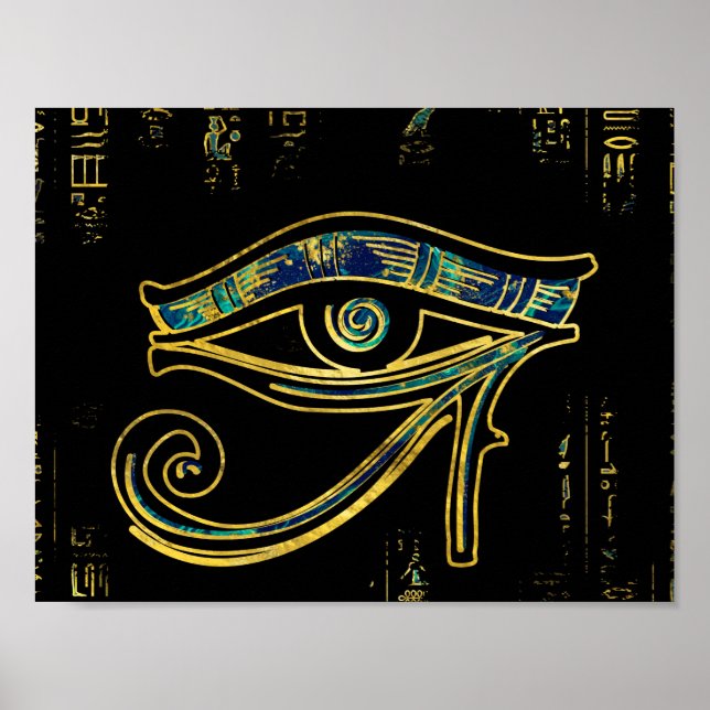 Egyptian Eye of Horus  on hieroglyphics and marble Poster (Front)