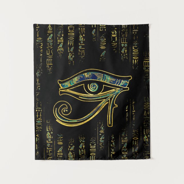 Egyptian Eye of Horus  on hieroglyphics and marble Tapestry (Front)