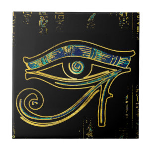 Egyptian Eye of Horus  on hieroglyphics and marble Tile