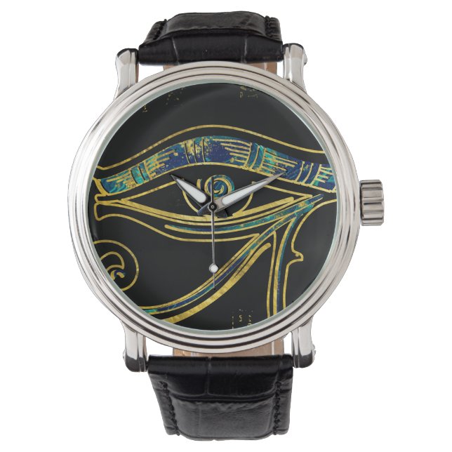 Egyptian Eye of Horus  on hieroglyphics and marble Watch (Front)