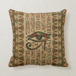 Egyptian Eye of Horus Ornament on papyrus Throw Pillow
