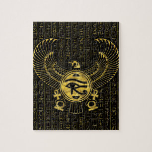 Egyptian Eye of Horus - Wadjet Gold and Black Jigsaw Puzzle