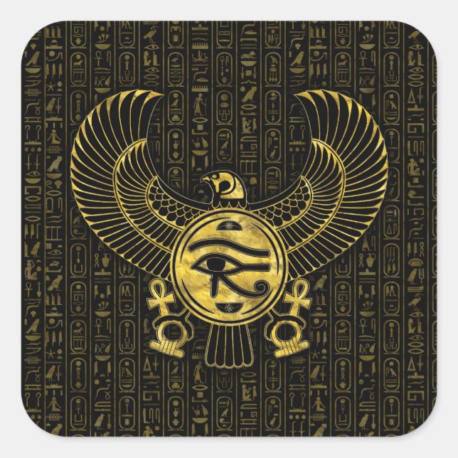Egyptian Eye of Horus - Wadjet Gold and Black Square Sticker (Front)