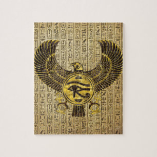 Egyptian Eye of Horus - Wadjet Gold and Wood Jigsaw Puzzle
