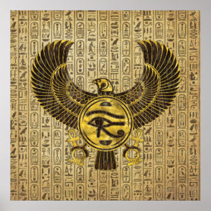 Egyptian Eye of Horus - Wadjet Gold and Wood Poster