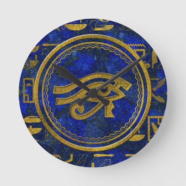 Egyptian Eye of Horus - Wadjet Lapis Lazuli Round Clock (Front)