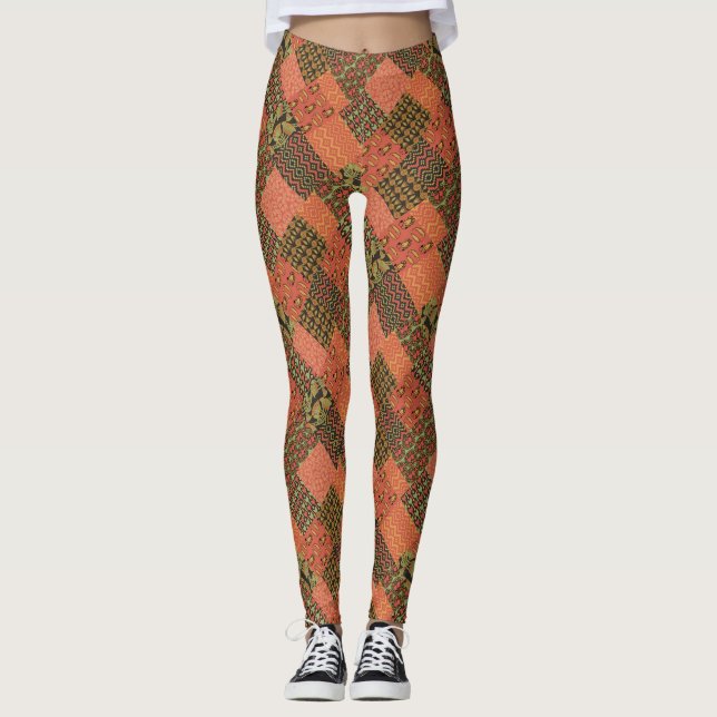 Egyptian Faux Patchwork Pattern to Customize Leggings (Front)