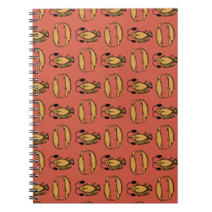 Egyptian Fish and Crocodile on Red Spiral Notebook