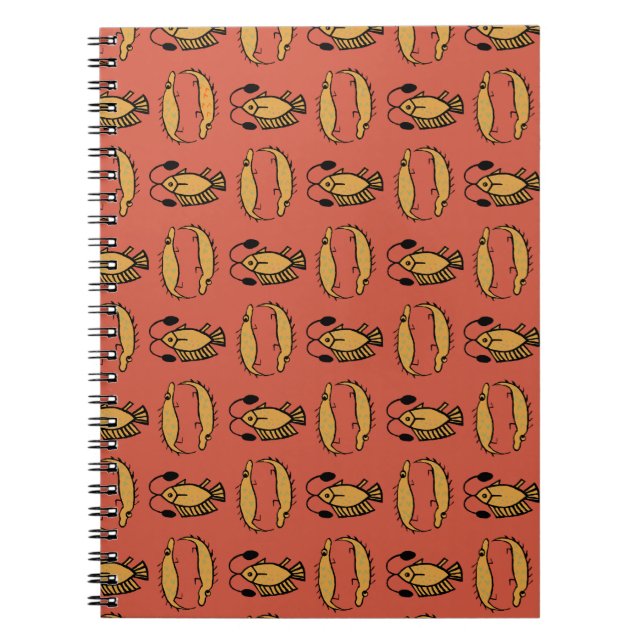 Egyptian Fish and Crocodile on Red Spiral Notebook (Front)