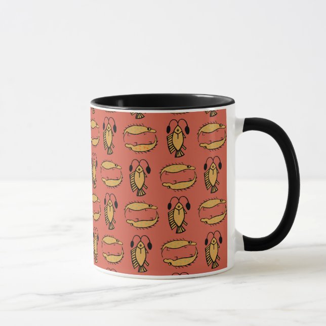 Egyptian Fish, Crocodile on Red Ringer Coffee Mug (Right)