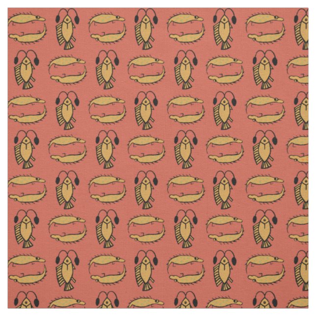 Egyptian Fish, Crocodile on Rusty Red Fabric (Swatch)