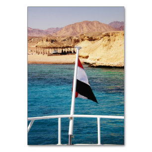 Egyptian flag on the background of the azure water table number