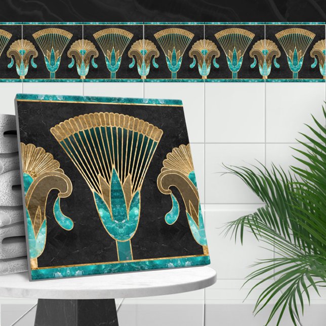 Egyptian Floral Border - Aquamarine and Gold Tile (Creator Uploaded)