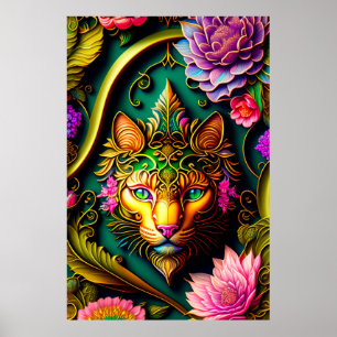 Egyptian Floral Cat Poster