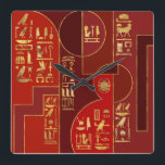Egyptian Geometric Art Deco Red and Gold Square Wall Clock<br><div class="desc">Egyptian Geometric Art Deco Red and Gold</div>