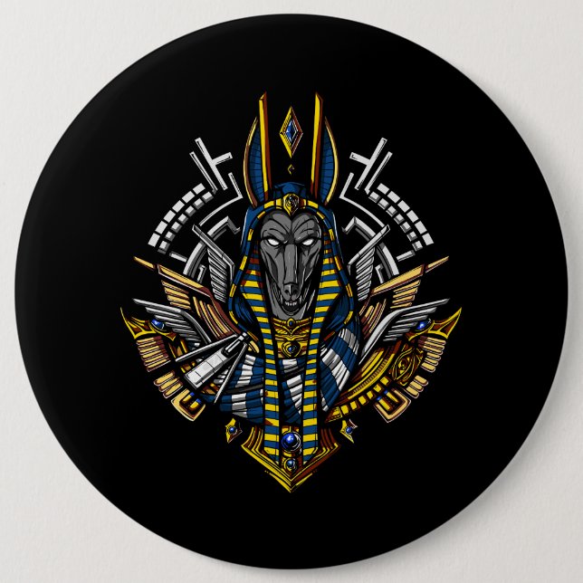 Egyptian God Anubis Ancient Wolf Pharaoh 6 Inch Round Button (Front)