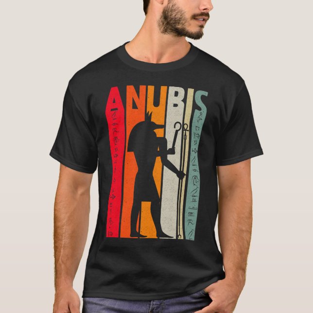 Egyptian God Anubis Retro Egypt Hieroglyphs T-Shirt (Front)