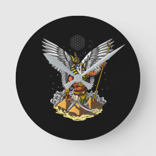 Egyptian God Horus Ancient Pyramids Ankh Mythology Round Clock