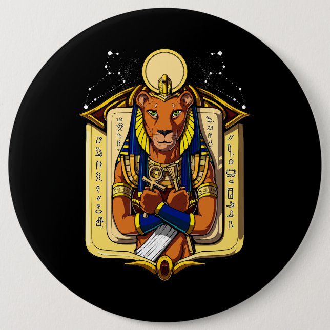 Egyptian Goddess Lioness Sekhmet God Bastet 6 Inch Round Button (Front)