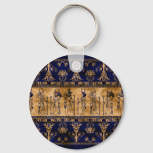 Egyptian Gods and Ornamental border -blue gold Keychain