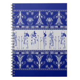 Egyptian Gods and Ornamental border - blue grey Notebook