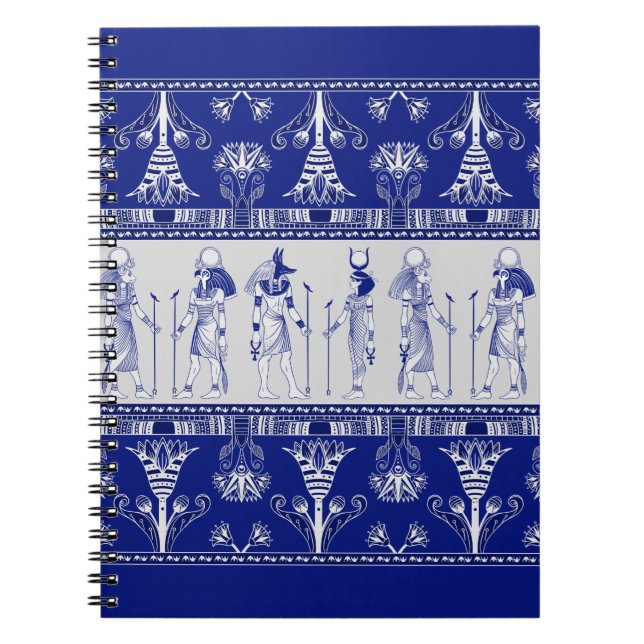 Egyptian Gods and Ornamental border - blue grey Notebook (Front)