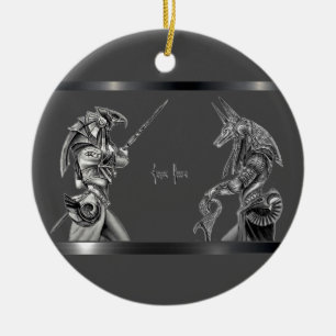 Egyptian Gods on Grey Ceramic Ornament