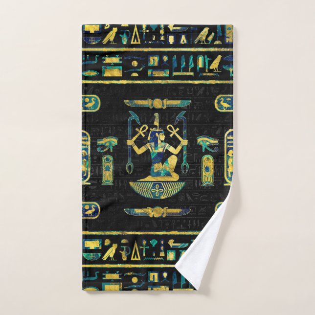 Egyptian  Gold and Blue Marble Ornament Bath Towel Set (Hand Towel)