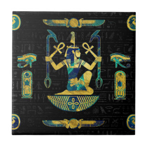 Egyptian  Gold and Blue Marble Ornament Tile