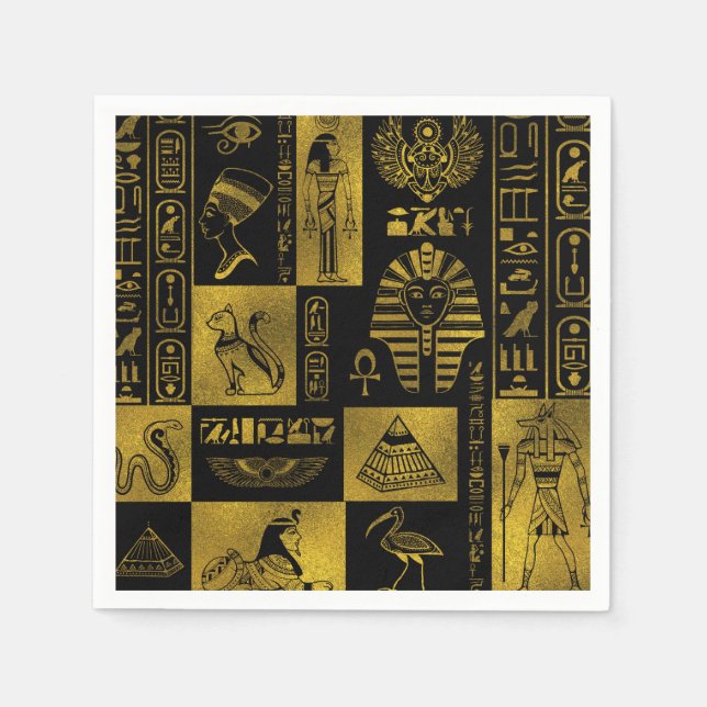 Egyptian  Gold hieroglyphs and symbols collage Napkin