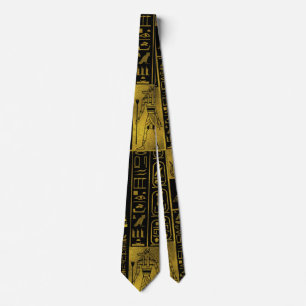 Egyptian  Gold hieroglyphs and symbols collage Tie